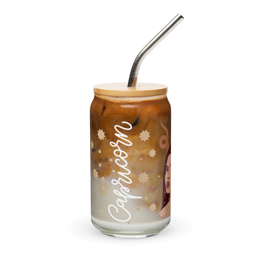 Capricorn Can-Shaped Glass with Bamboo Lid & Metal Straw