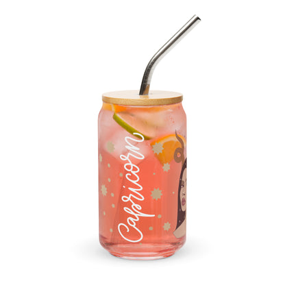 Capricorn Can-Shaped Glass with Bamboo Lid & Metal Straw