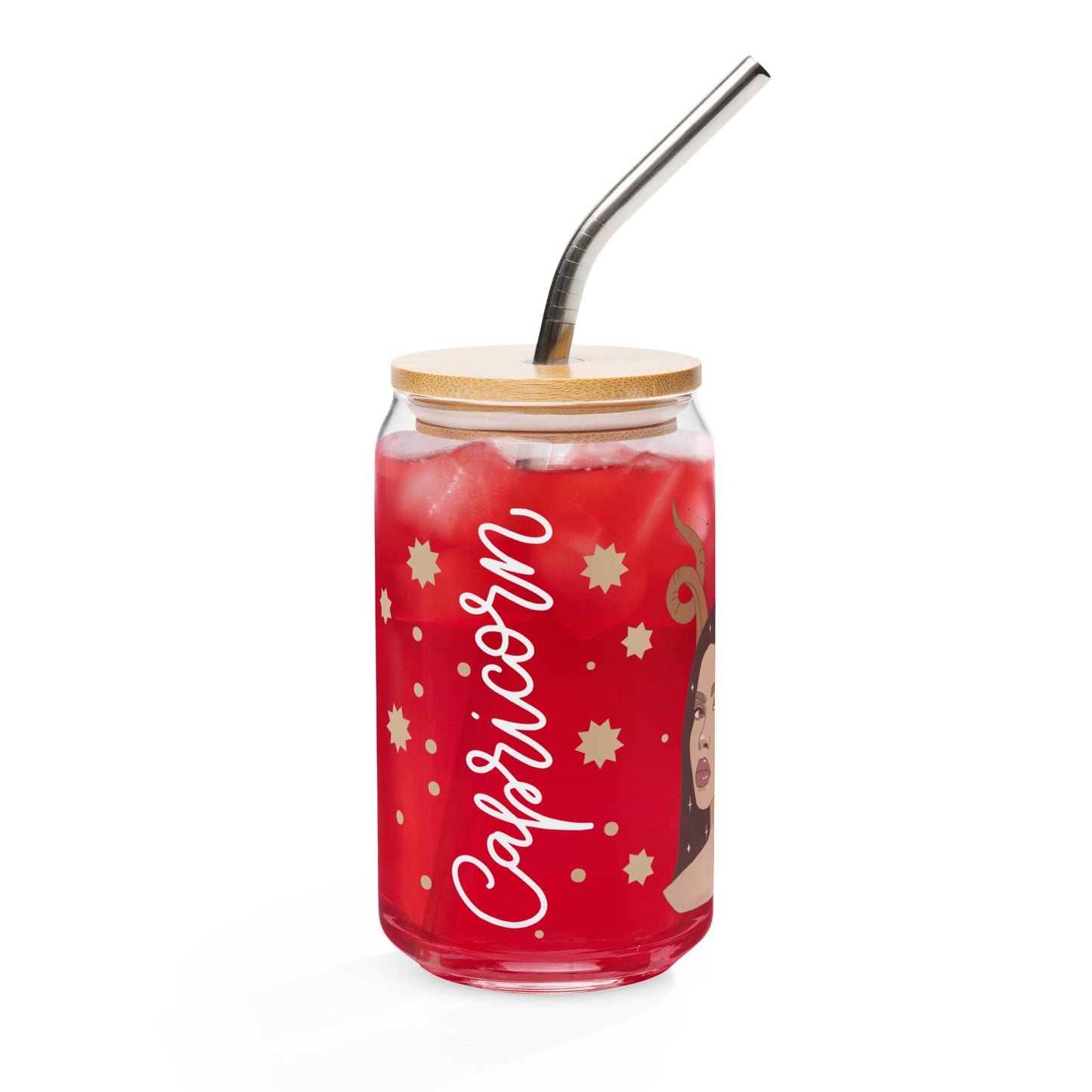 Capricorn Can-Shaped Glass with Bamboo Lid & Metal Straw