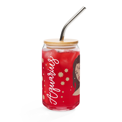 Aquarius Can-Shaped Glass with Bamboo Lid & Metal Straw