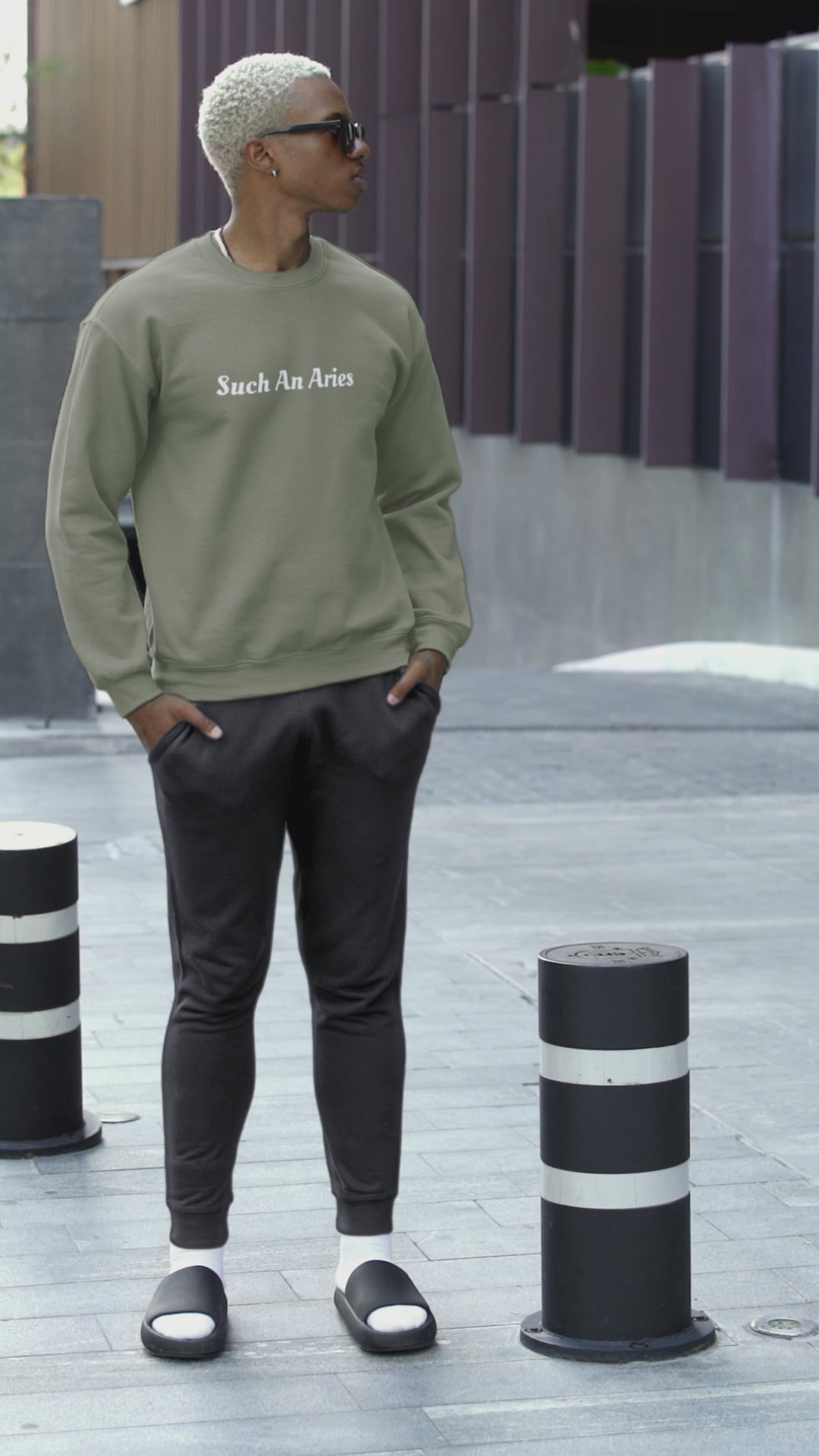 Load video: Such An Aries Unisex Sweatshirt  in military green.